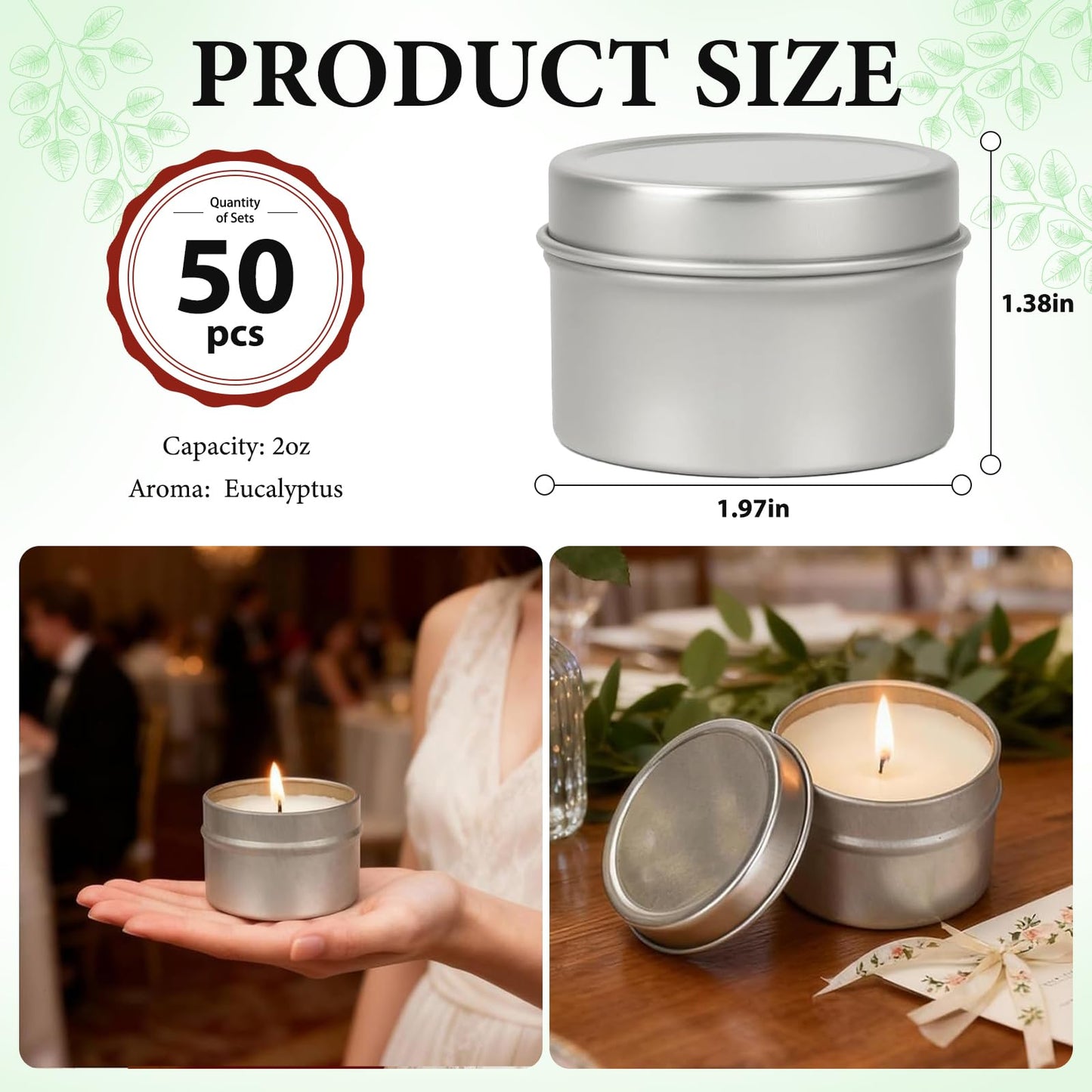 Veiuwa 50 Pcs 2 Oz Mini Eucalyptus Scented Soy Candle Set,Wedding Favors for Guests Bulk 50,The Quantity of Multiple Sets Meets Your Needs for Wedding and Party Gifts and Party Favors.