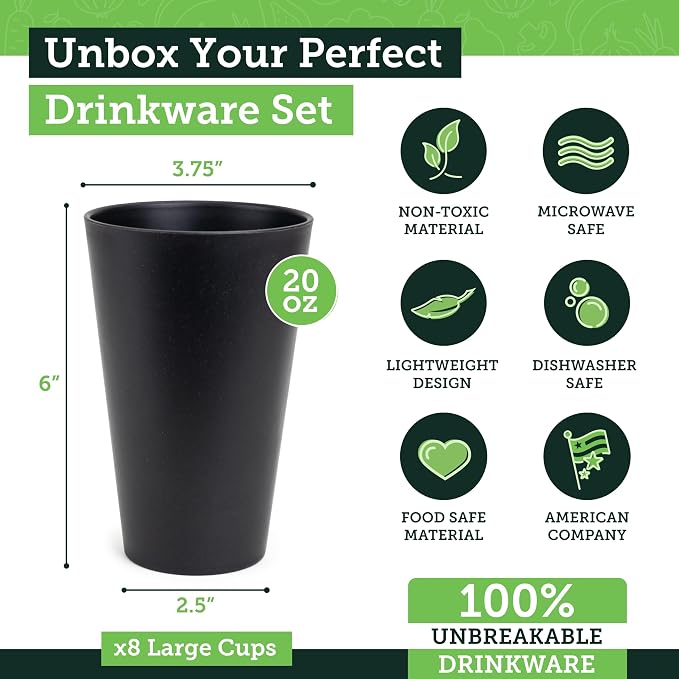Grow Forward Premium Wheat Straw Cups - 20 oz Unbreakable BPA Free Hard Plastic Cups - Reusable Lightweight Plastic Drinking Glasses for Kitchen, Outdoor, Water, Camping, RV - Moonlight