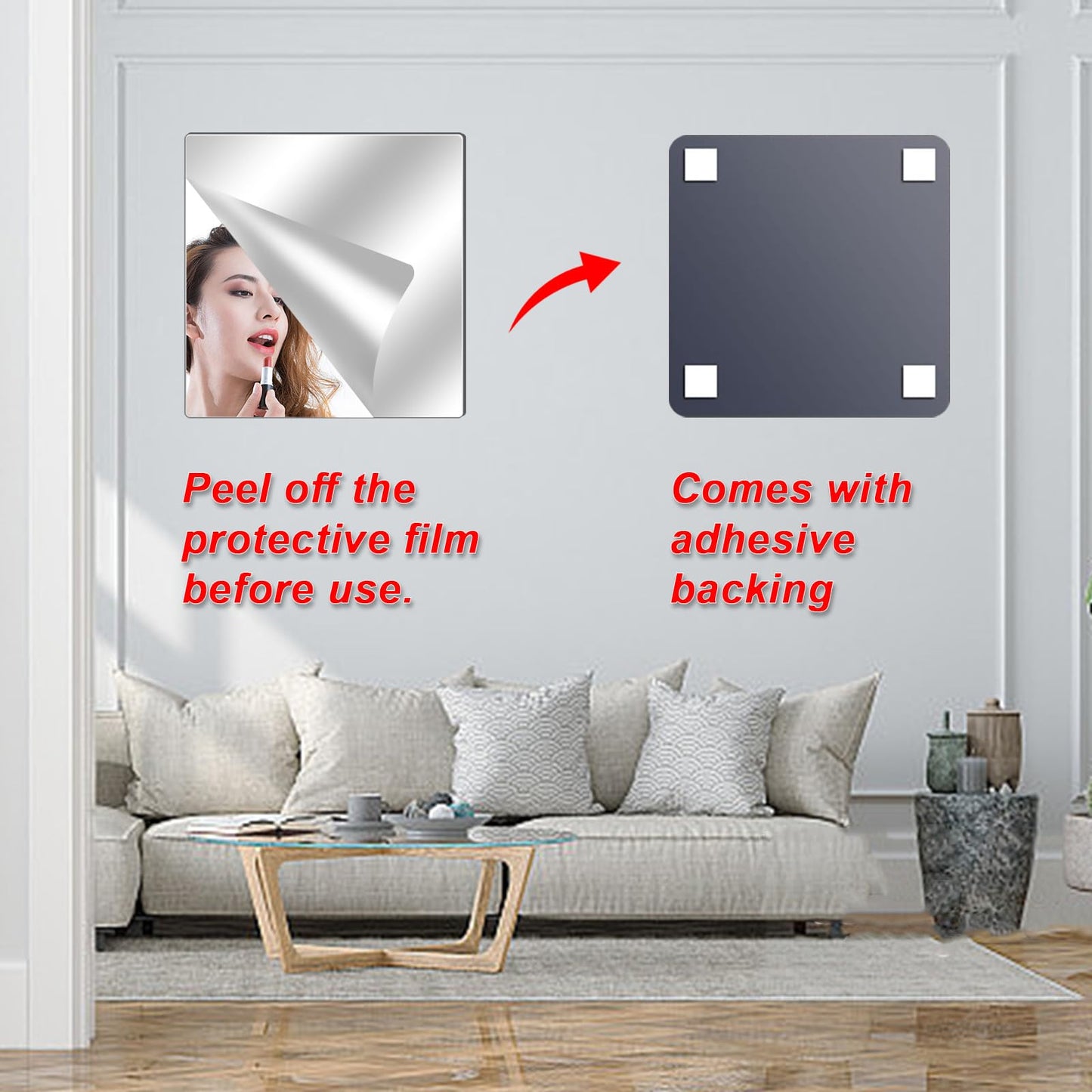 DHNMSYTLF 4 Pack Wall Mirror Full Length, 10 x 10 Inch Unbreakable Acrylic Mirror Tiles, Shatterproof Flexible Plastic Mirror Sheets for Bedroom Home Gym Door (4P 10"x 10")