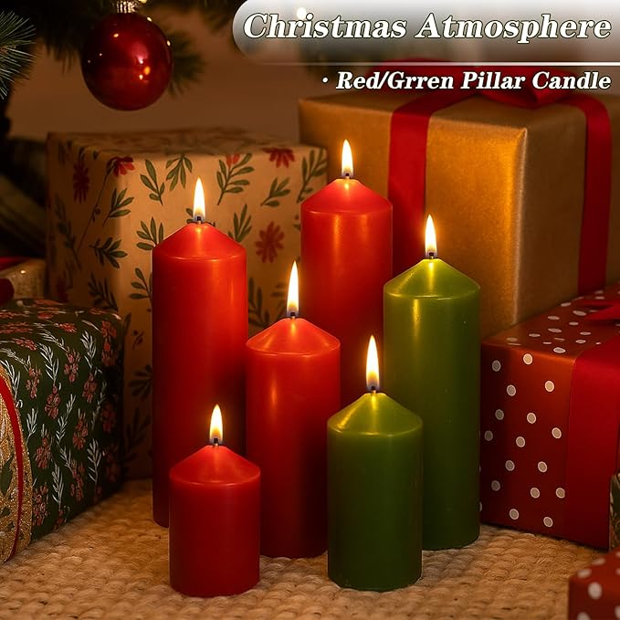 18 Pcs Red Pillar Candles Bulk Set，Hurricane Candlesï¼? Different Lengths (6 Each)，Dripless Unscented Smokeless，Gives You a Better Atmosphere When Organizing Wedding or Event Party.