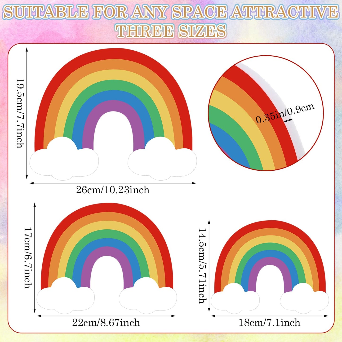 YooNotee 12 Pcs Rainbow Felt Wall Decor Rainbow Bulletin Board 3 Size Bohemian Nursery Decor Wall Hanging Supply for Nursery Bedroom Living Room Home Dorm Art