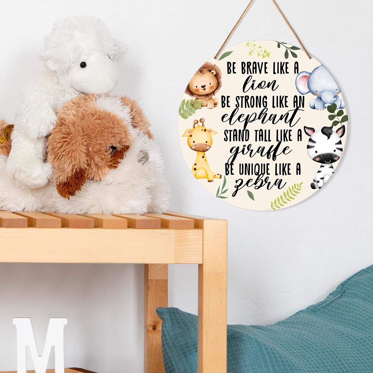 Muktoujaumai Baby Girl Boy Nursery Wall Decor, Safari Nursery Hanging Sign Decor Woodland Wall Decoration Jungle Wood Sign for Kids Bedroom, Playroom, Gift for Newborn Baby Girl Boy Toddler