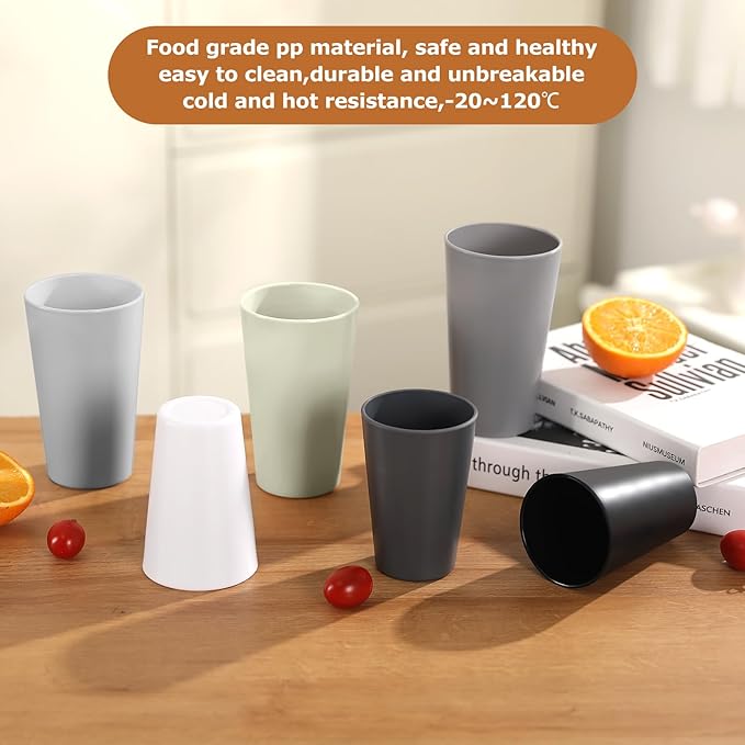 24 Pcs Unbreakable Plastic Cups Set, 20 oz Reusable Plastic Cups, Stackable Water Tumblers, Drinking Cup for Kitchen, Outdoor, BPA-free, Dishwasher Refrigerator and Microwave Safe (20 oz, 4 Colors)