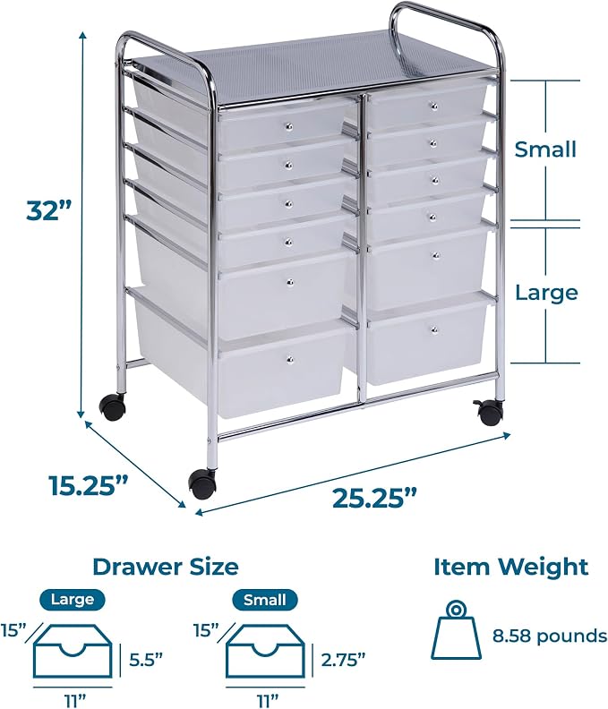 Honey-Can-Do Rolling Storage Cart and Organizer with 12 Plastic Drawers