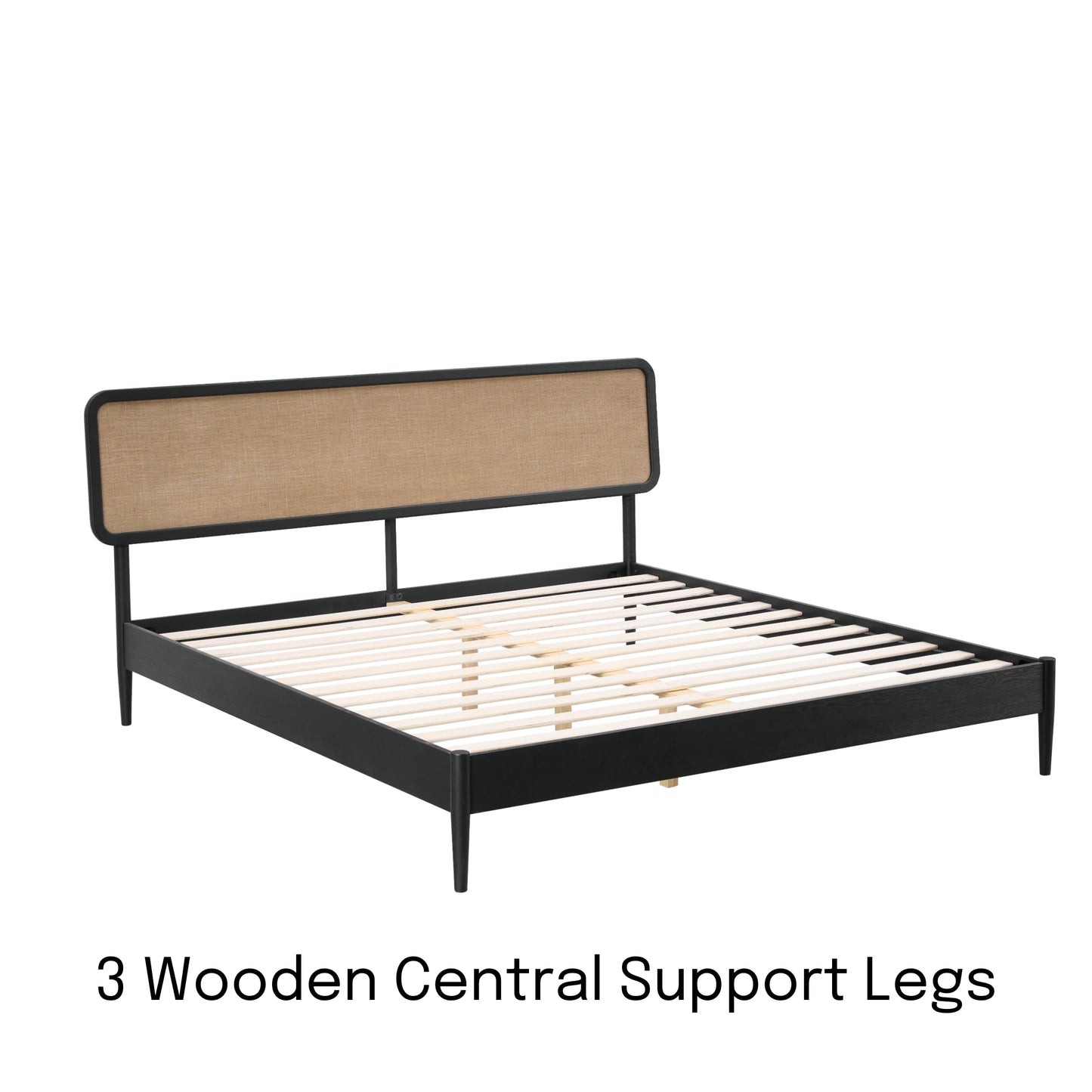 NTC Lupin Wooden Bed Frame with Headboard, Solid Oak and Rubber Wood Foundation with Silent Slats and Wood Central Supports, 1000 Lb Capacity, Effortless Assembly, Queen - Burnt Black