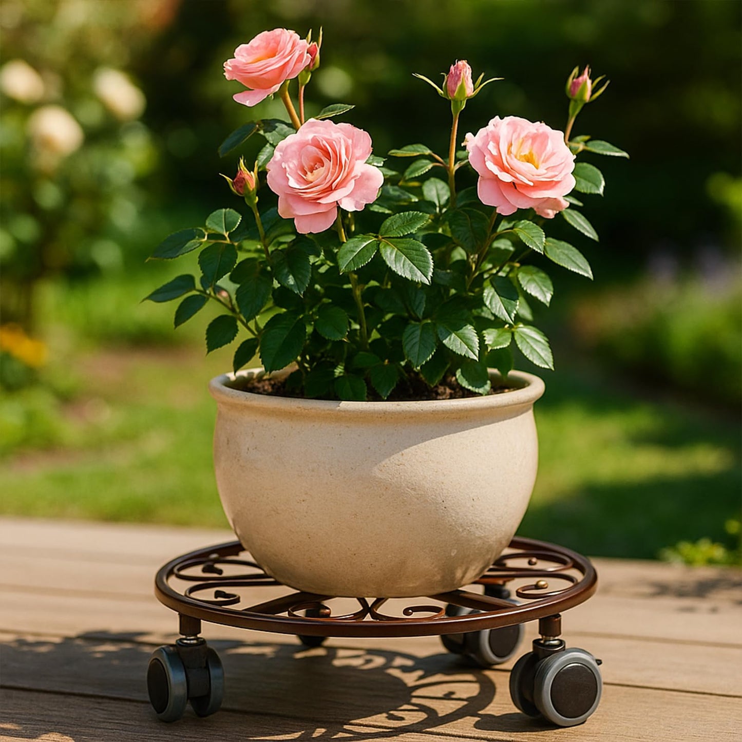 3 Pack Plant Caddy with Wheels Heavy Duty 13.5 Inches Metal Plant Stand with Wheels Plant Dolly Rolling Plant Stand Plant Roller with Casters for Indoor and Outdoor, Bronze