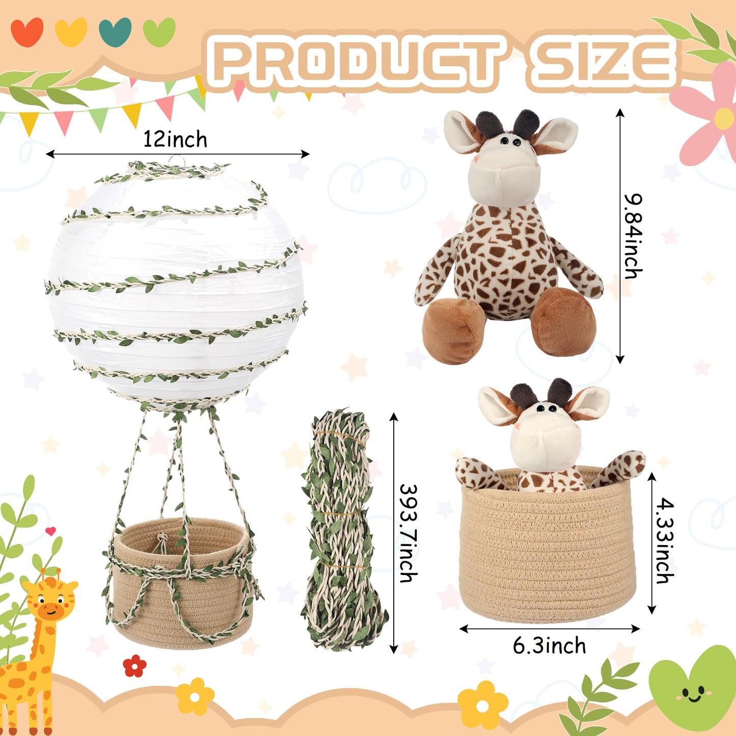Rossesay Safari Hot Air Balloon Decor Handmade Jungle Hot Air Balloon Nursery Decor Lampshade Nursery Light Shade Include Giraffe for Hanging Room Birthday Party Baby Shower Decorations Gift
