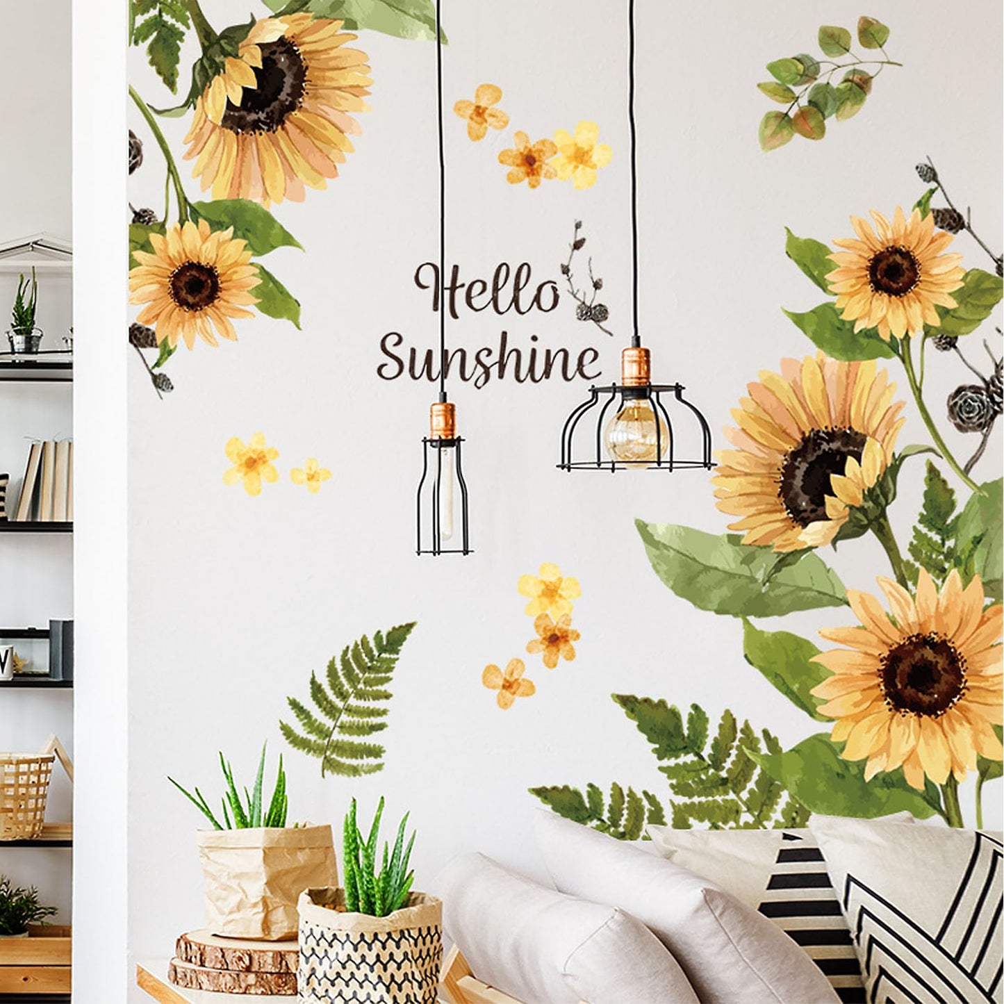 Arawat 2 Set Sunflower Wall Decals Peel and Stick Decor for Living Room, Bedroom, Bathroom, Kitchen - Yellow Flower Vinyl Murals and Stickers