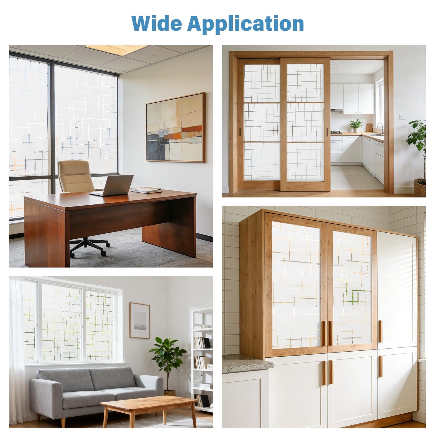 Finnez Frosted Window Film Non-Adhesive, Frosting Privacy Film for Glass Windows, Self Static-Cling Decorative Window Cling for Home Office UV Protection Cross Pattern 17.5 x 78.7 inches