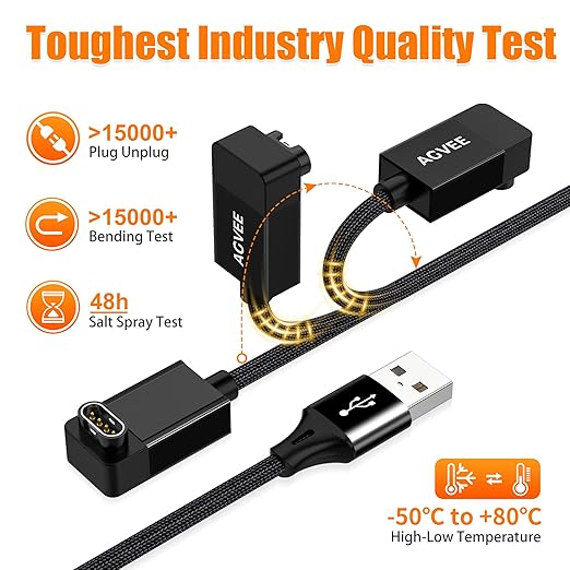 AGVEE 2 Pack 1.5ft Charger for Garmin Watch, L-Shape Zero Gap Charging Cable for Fenix, Forerunner, Vivoactive, Instinct, Venu, Tactix, Approach, D2, Quatix Series, Right Angle Braided, Black