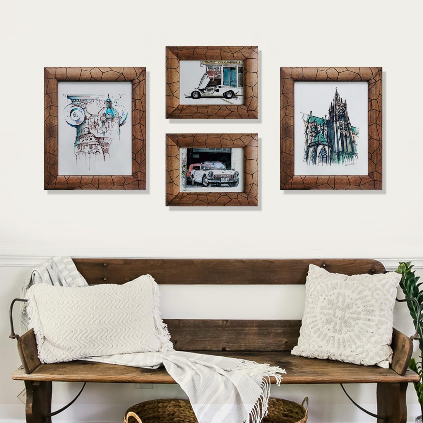 Eosglac 8x10 Picture Frame Wood, with Laser-Etched Cracked Texture, 8 x 10 Brown Rustic Wood Frames Farmhouse Countryside Decor Display Tabletop or Wall
