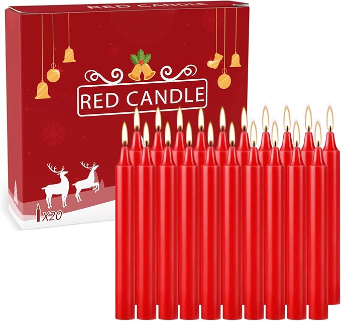 Set of 20 Red Candles ?“Spell Chime Candles for Christmas,Household, Wedding, Rituals, Prayer, Birthdays, Meditation, Altar,Party and Home Décor Candlesticks - 4 Inch Tall, Unscented (Red)