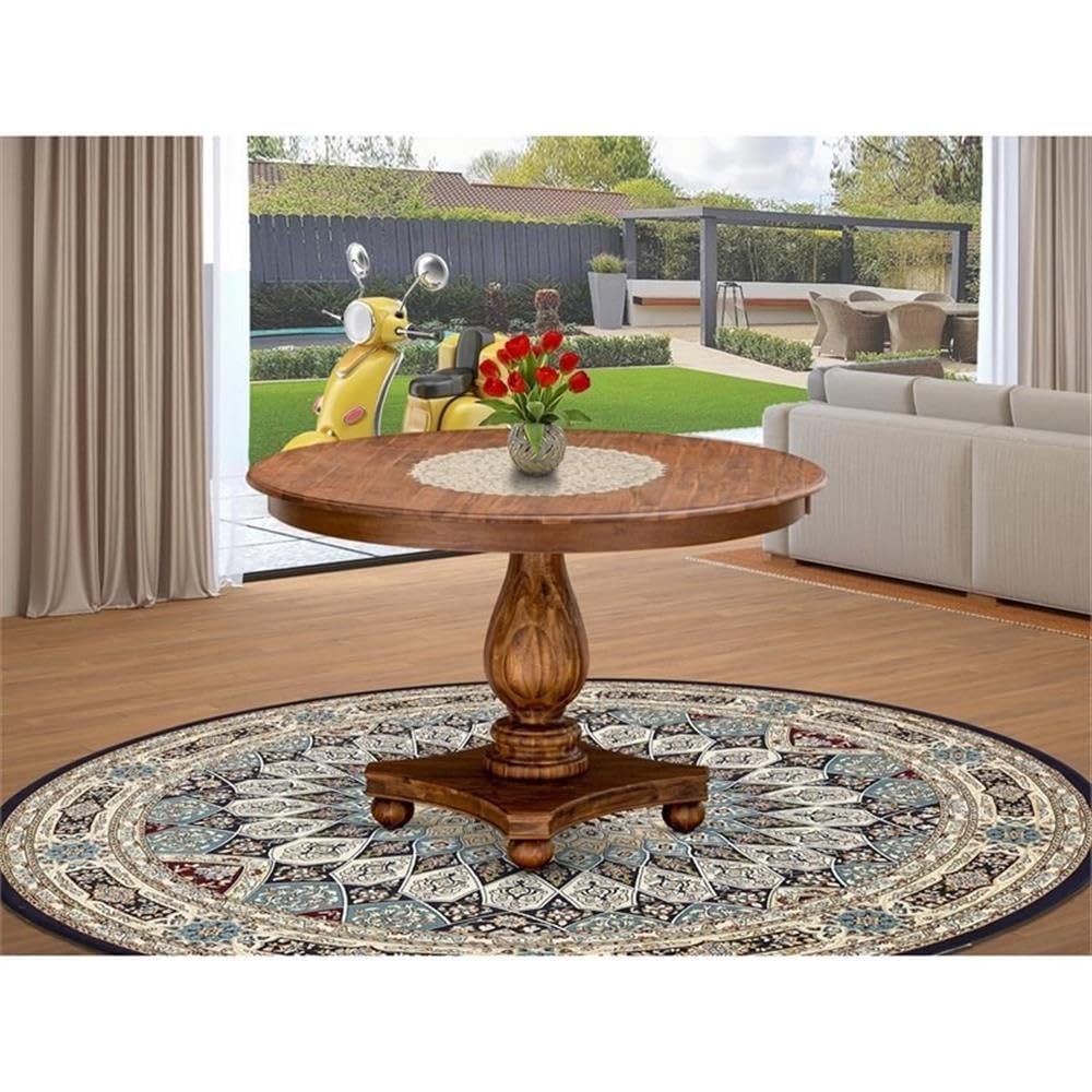 Luxe by East West Furniture FE2-0N-TP Ferris Modern Dining Table - a Round Kitchen Table Top with Pedestal Base, 48x48 Inch, Sandblasting Antique Walnut