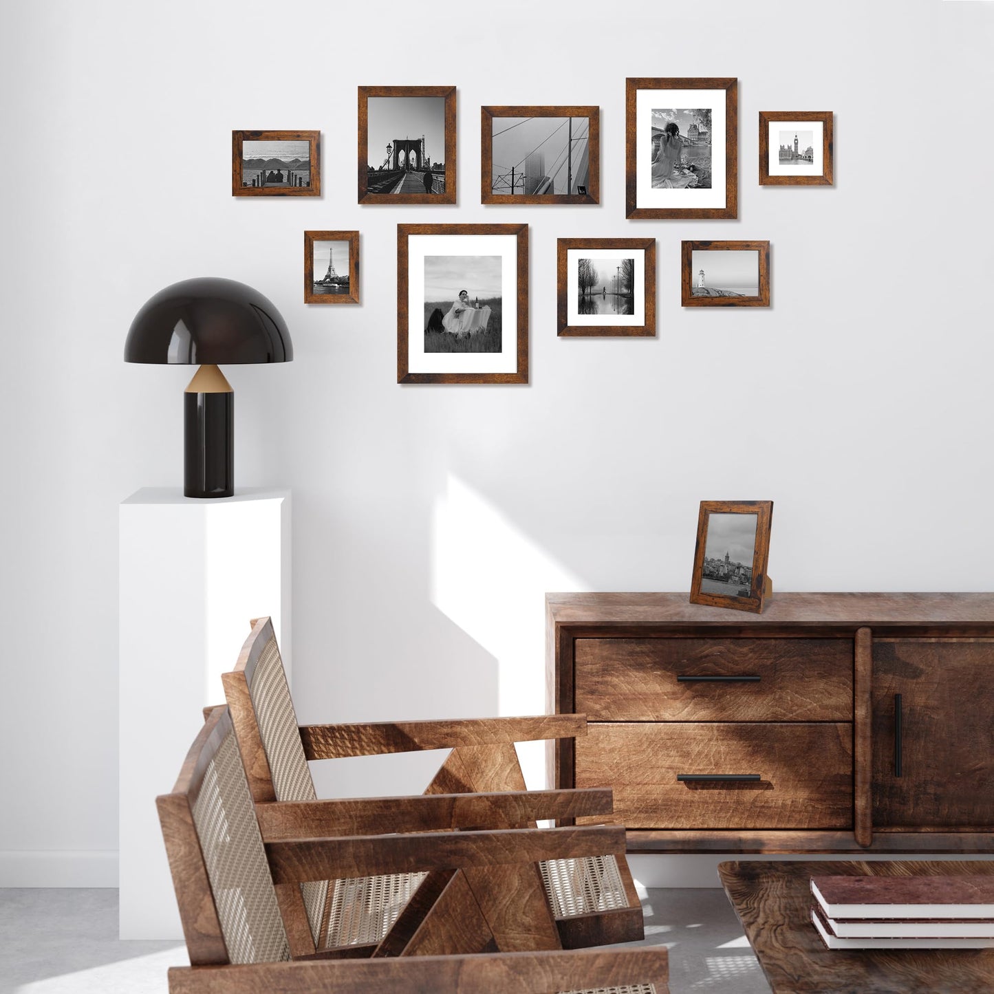iRahmen 5x7 Picture Frame Set of 6, Dark Brown Rustic Frame with High Definition Real Glass, 5 x 7 Wood Photo Frames for Tabletop Display and Wall Mounting