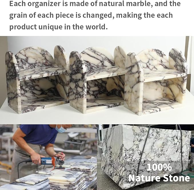 DUANYAN Marble Bathroom Counter Organizers and Storage, 2-Tier Luxurious Makeup Organizer for Perfume Cosmetic Skincare Jewelry, Natural Marble Counter Shelf, No Assembly Required
