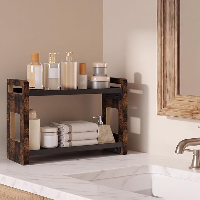 Bathroom Organizers and Storage,Bathroom Counter Organizer,Bathroom Counter Shelf,Bathroom Sink Organizer,Vanity Organizers,Vanity Storage,Perfume Display,Perfume Storages(Brown 2 Tier)