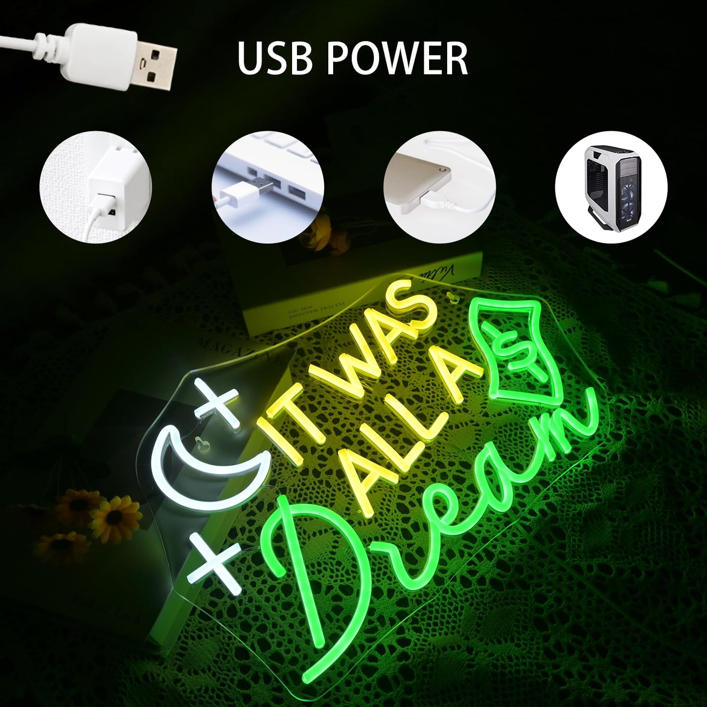 VVYXX It Was All a Dream Neon Sign Wall Decor Neon Light Bedroom Wall Decor Suitable for Classroom Book Party Library Decoration Reading Room Bookish Decor Gift