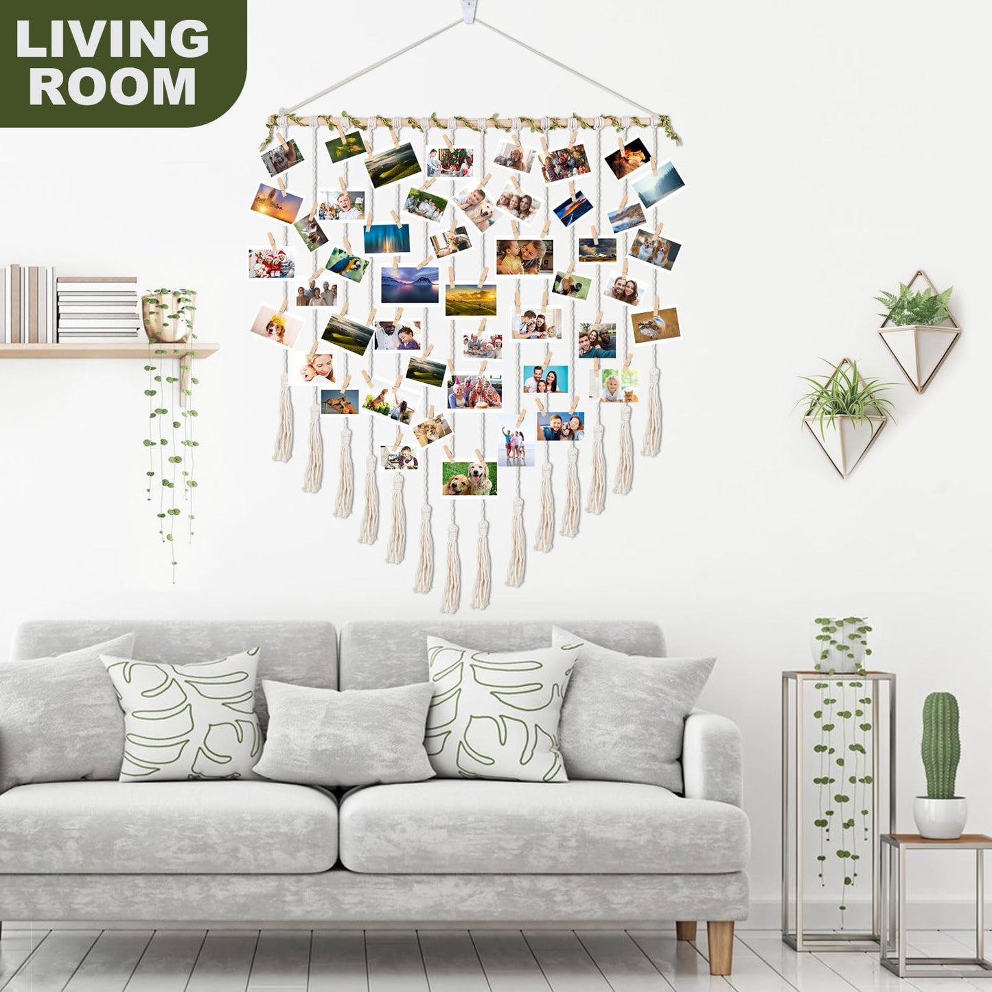 Hanging Photo Display boho bedroom decor teenage girl room decor Birthday Gifts for Grandma gift for mom Grandma’s Gifts - from Daughter, Granddaughter and Grandson - Mom Grandmothers Photo Holder，with 30 Wood Clips, 35" L x 30'' W