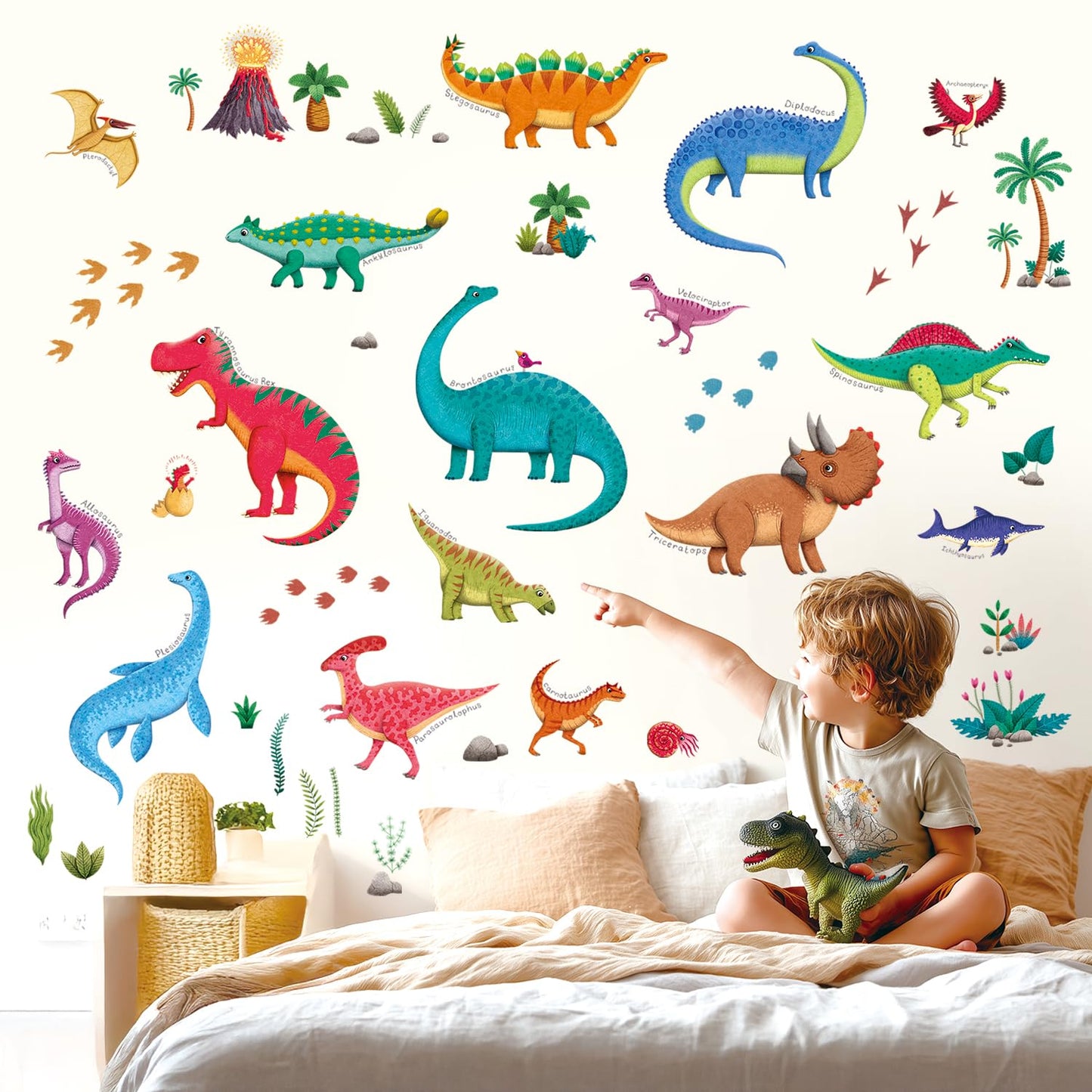 DECOWALL DS9-2115 Large Dinosaur Wall Decals Dino Stickers for Kids Boys Baby Nursery Bedroom Living Room Classroom Playroom Home Decor Art Decoration