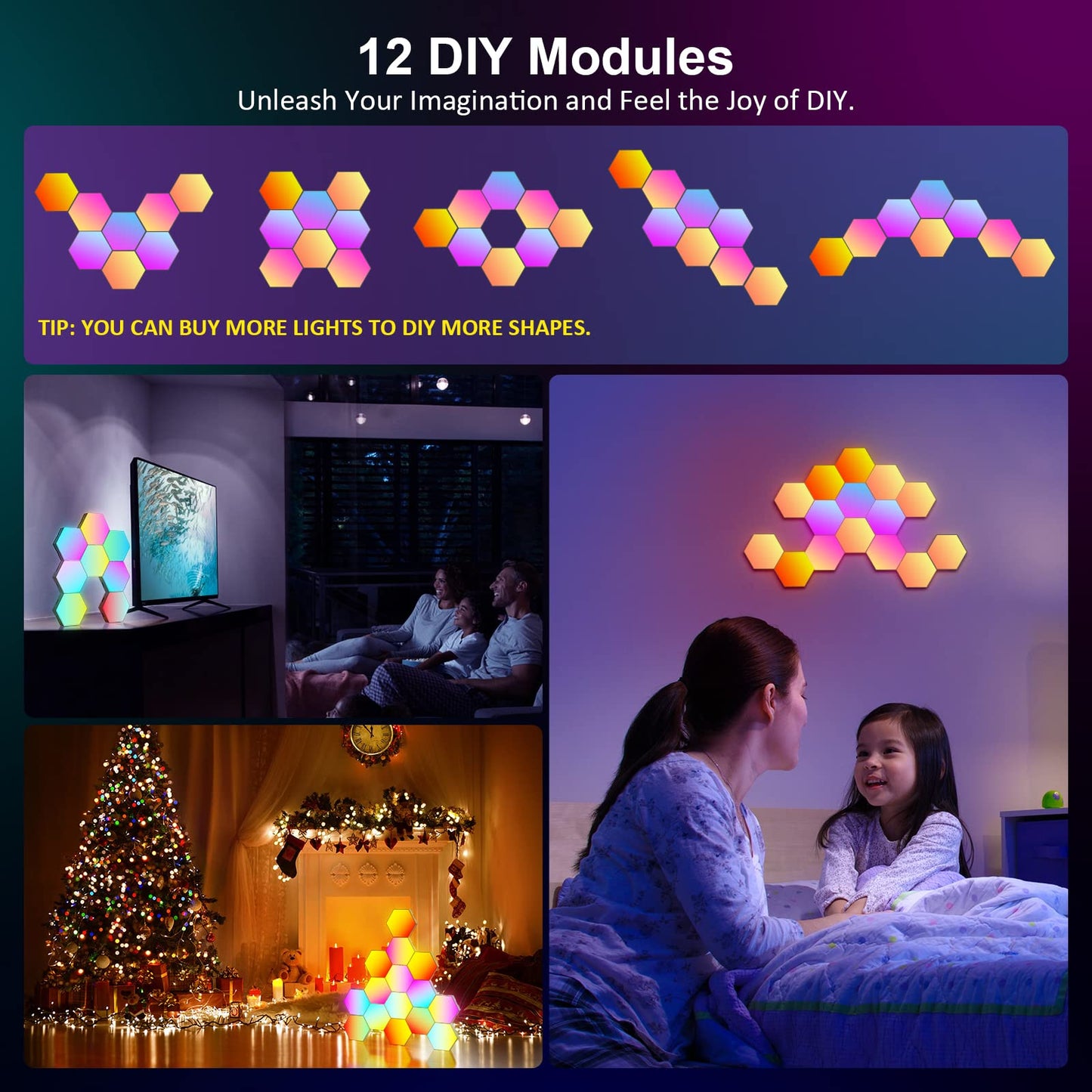OJQ 12 Pack Hexagon Lights Wall RGB Panel - Led Lights Gifts for Men Birthday Room Decor Lamp for Bedroom Gaming Equipment Gamer Supps Honeycomb Shape Panels Hexagon Gaming Lights