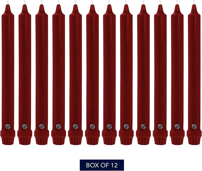 Colonial Candle Unscented Taper Candle, Classic Collection, Traditional Cranberry, 12 In, Pack of 12 - Up to 10 Hours Burn
