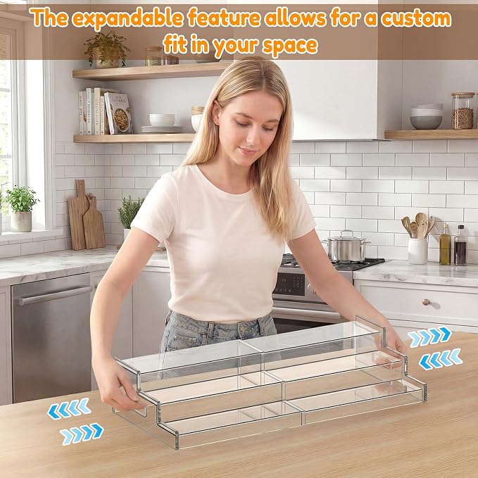 Yecuip Expandable Can Rack Organizer for Pantry, 3-Tier Adjustable Can Storage Holder, Holds Up to 24 Cans, Acrylic Canned Food Organizer for Pantry, Cabinet, Countertop, Kitchen