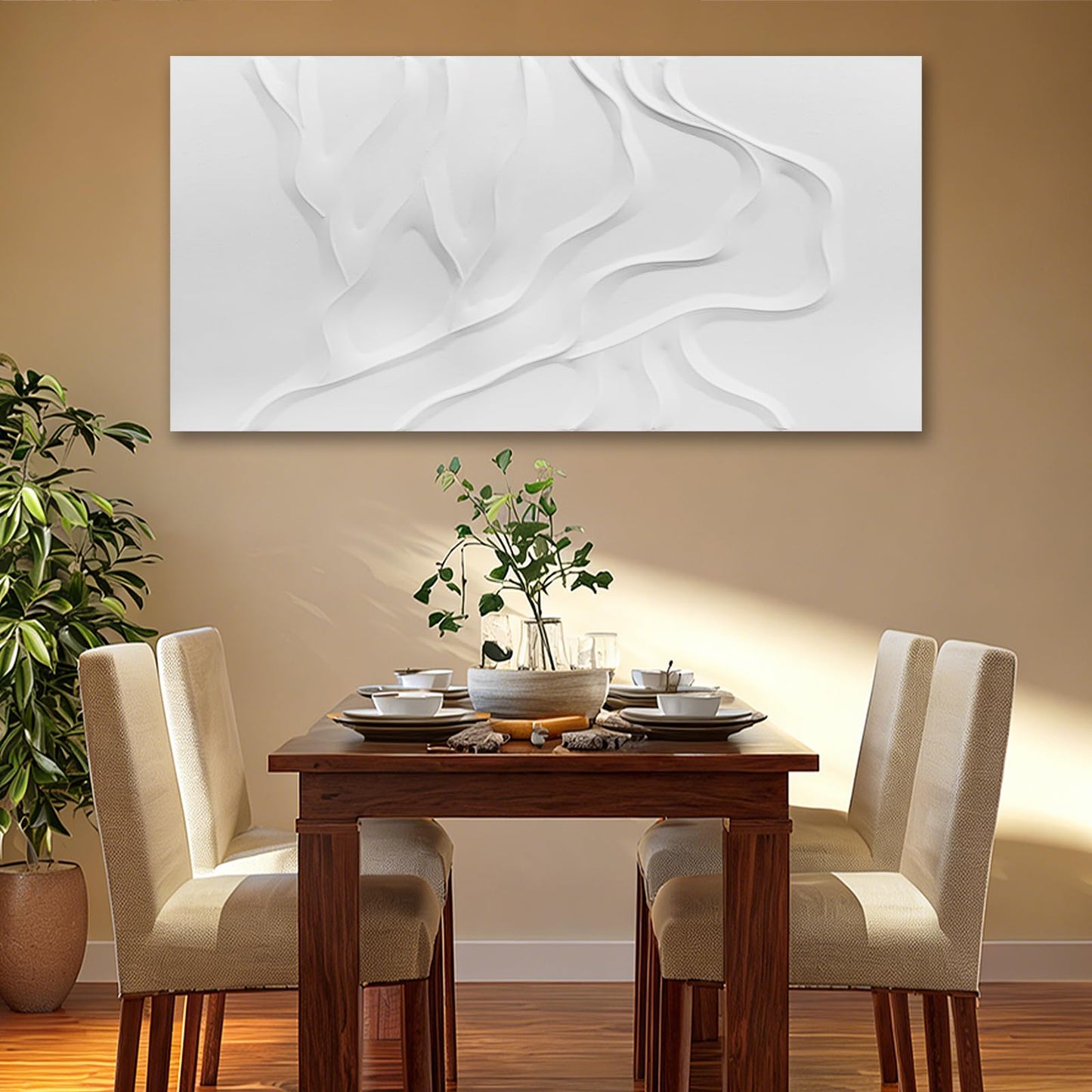 ZUNARE Minimalist White Abstract Wall Art, Hand Painted Textured Canvas with Soft Organic Relief, Modern Neutral Wall Decor for Living Room or Bedroom 24×48 Inch