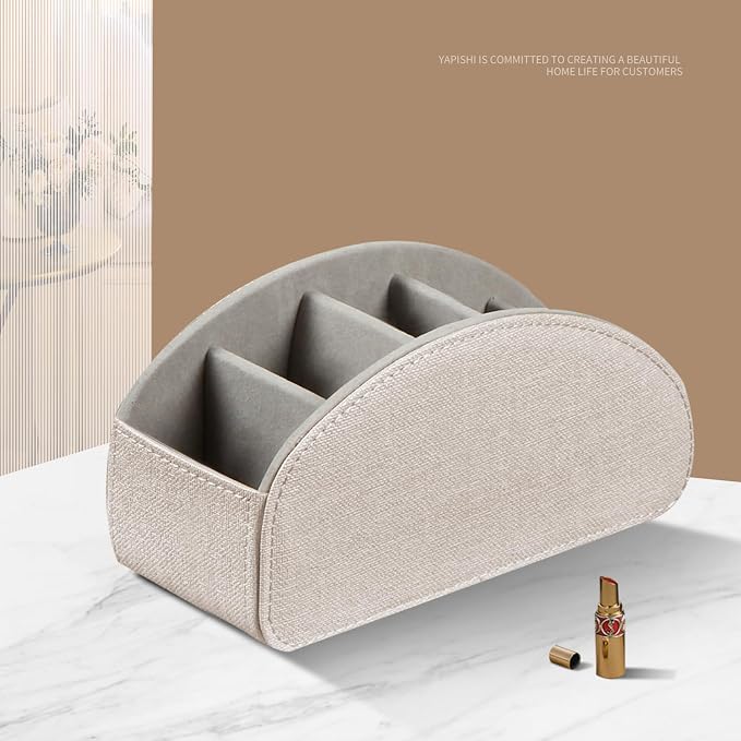 Remote Control Holder PU Leather TV Remote Caddy for Table 5 Compartments Nightstand Organizer for Bedroom Accessories/Bedside Remotes/Media Controllers/Office Supplies Decorations for Living Room