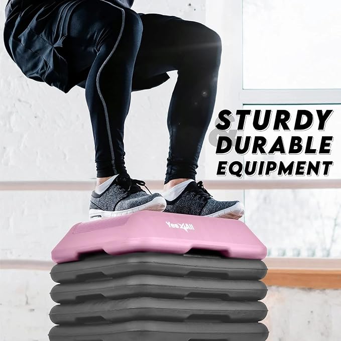 Yes4All 16"x16" Adjustable High Step Aerobic Platform with 4 Risers, Height-Adjustable 4"-6''-8''-10''-12" Step Aerobics Platform for Home Gym Exercise Fitness Workout