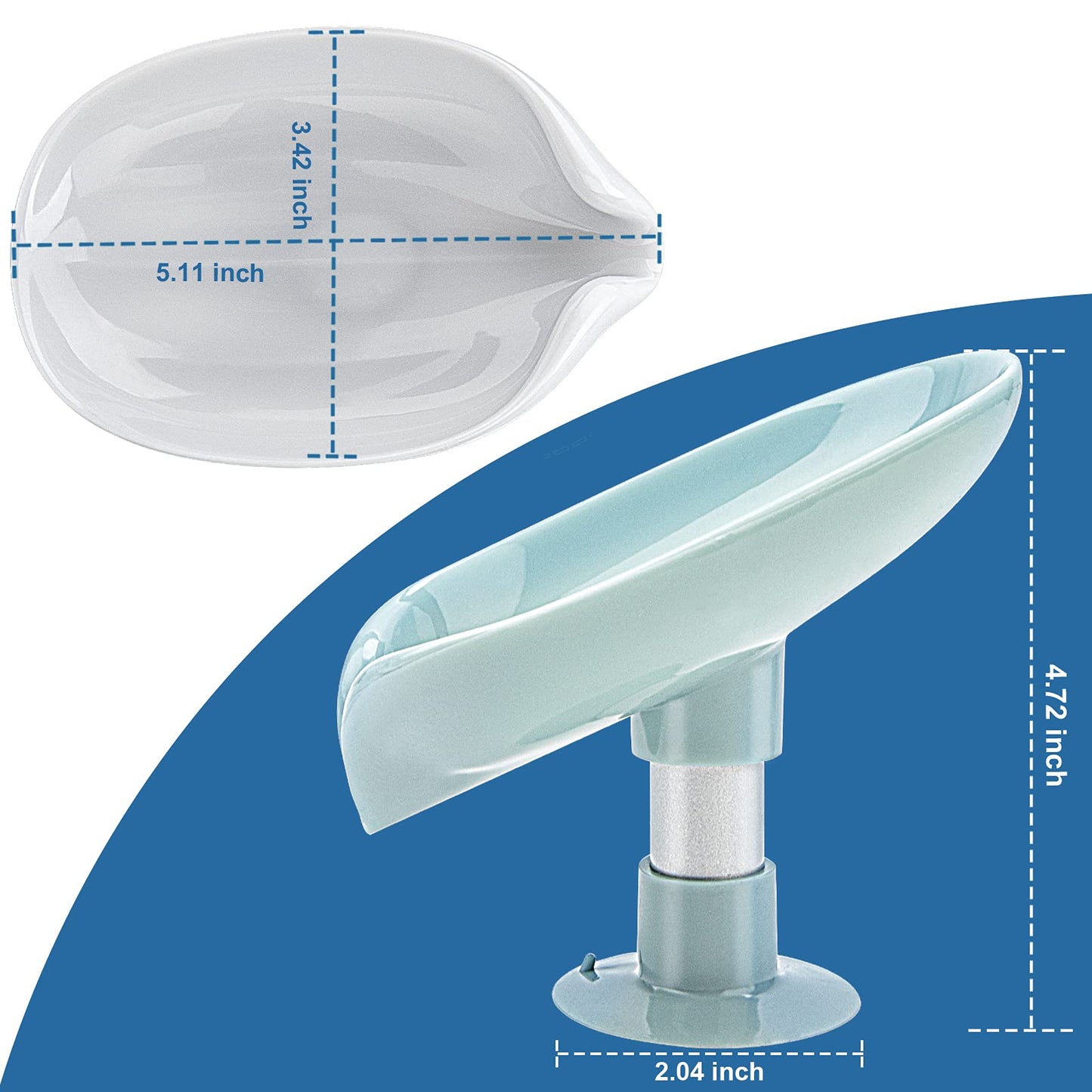 2Pack Soap Holder Leaf-Shape - Self Draining Soap Dish Holder, Not Punched Easy Clean Bar Soap Holder, with Suction Cup Soap Dish Suitable for Shower, Bathroom, Kitchen Sink (Grey + Green)
