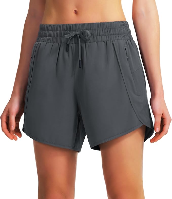 Ksmien Women's 5" Athletic Running Shorts Quick Dry Lightweight Workout Gym Shorts with Zipper Pockets UPF 50+