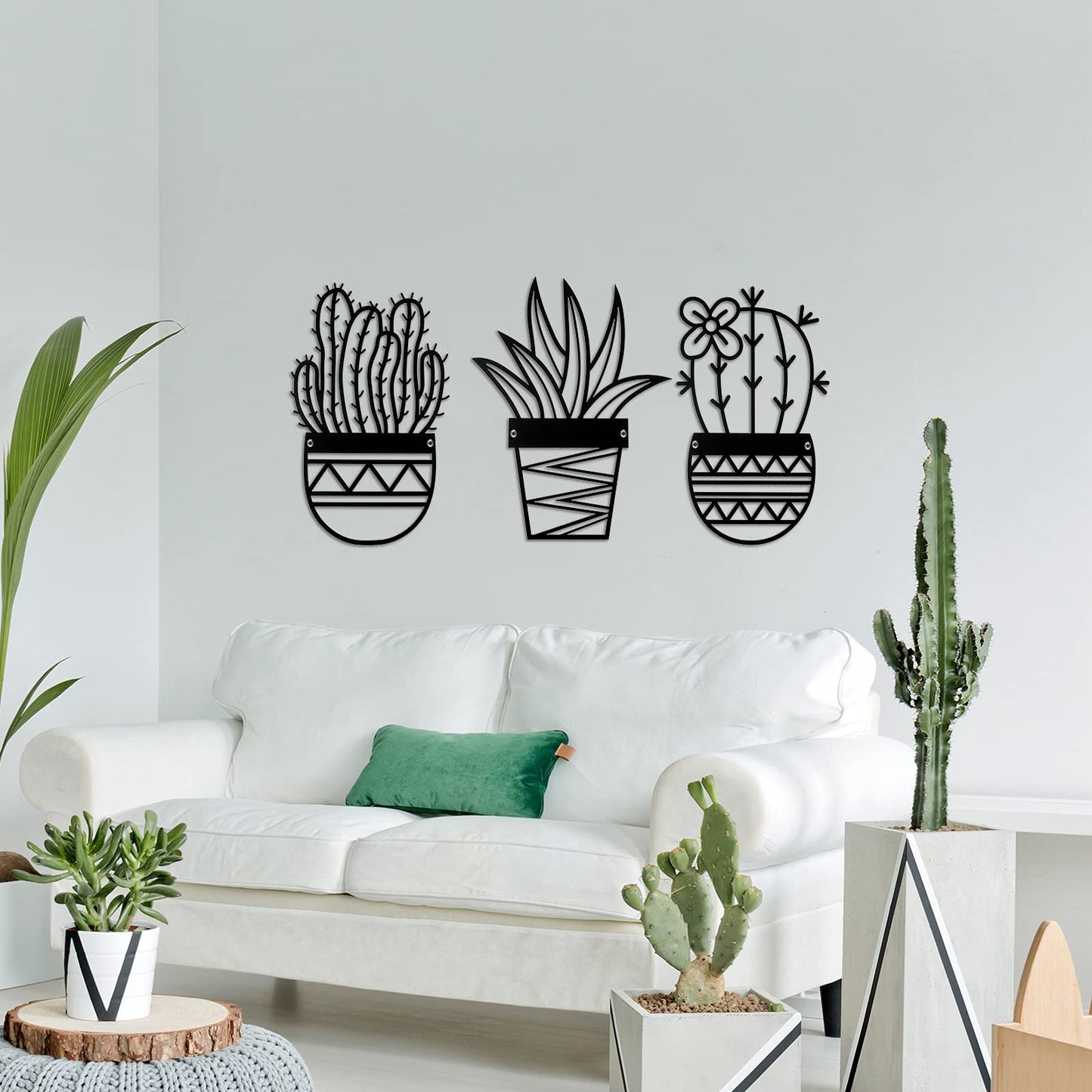Hotop 3 Pcs Metal Cactus Wall Arts Black Rustic Farmhouse Wall Decor Natural Themed Plant Modern Black Metal Hanging Decors for Office Home Living Room Bathroom