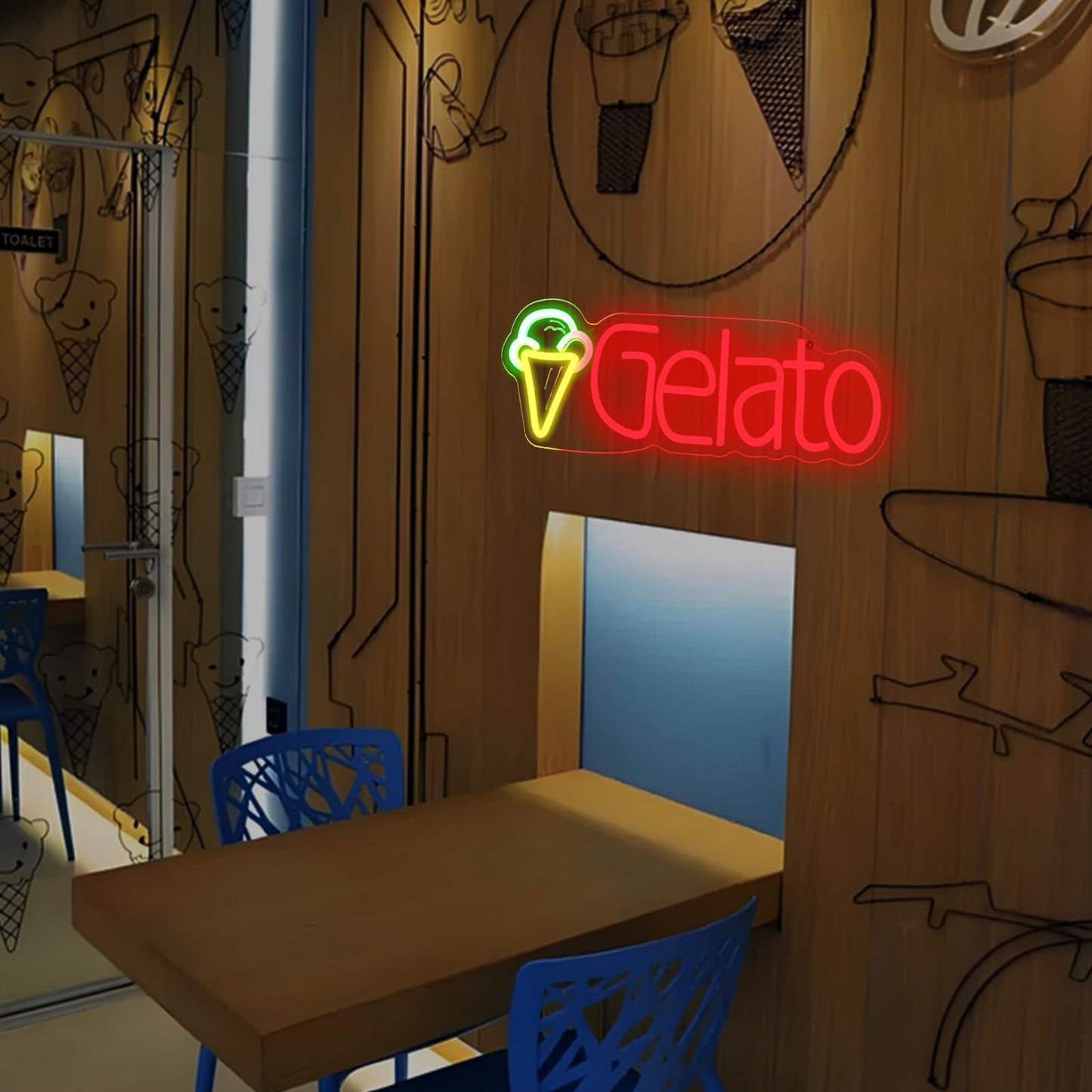 KODGGHK Gelato Neon Sign for Wall Decor, Italian Ice Cream Neon Light with Dimmer Switch for Business, USB Power LED Sign Lights for Home Bar Store, LED Neon Sign Wall Art Neon Light for Beer Pub(Gelato)