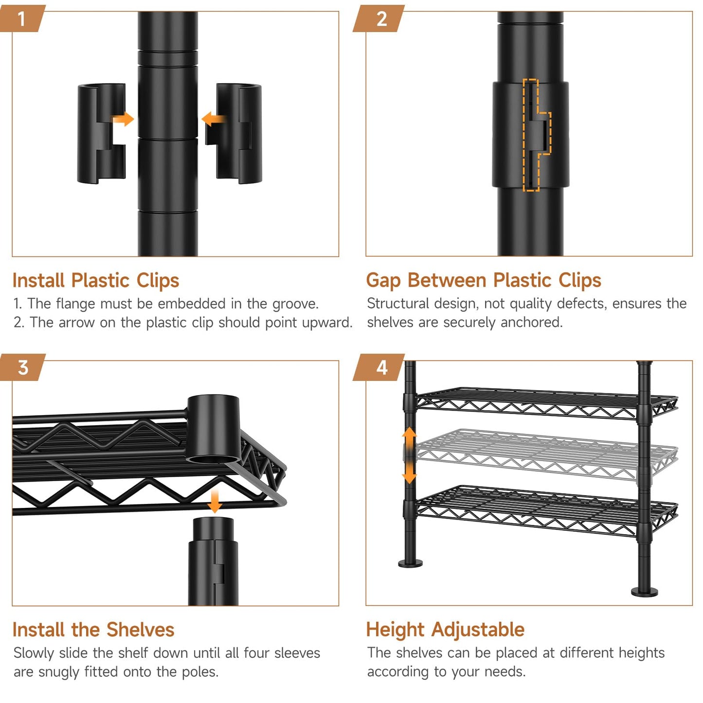 Wall Mounted Garment Rack, Walk-in Closet System with 4 Expandable Rods, 8 Adjustable Shelves, Industrial Pipe Clothing Racks, Hanging Clothes Organizers and Storage, Metal Closet Shelving Black