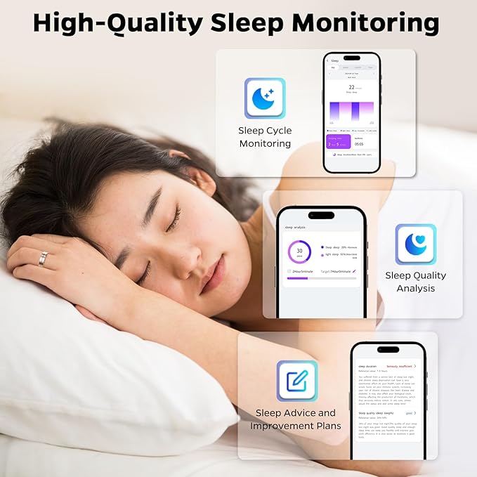 Ultra-Thin Smart Ring for Women Men,Sleep Tracker Ring with Heart Rate, Waterproof Fitness Ring for Activity Monitoring/Steps/Calories,No Subscription Fee,for iSO & Android (ROSEGlod,12#)