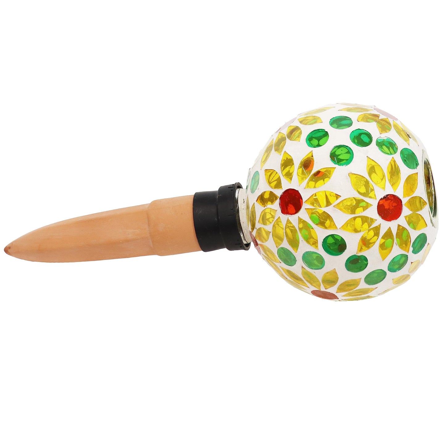 Sunnydaze Mosaic Glass Plant Watering Globe with Clay Spike - Decorative Self-Watering Planter Insert - Water Dripper for Plants - 9.5" - Bright Blooms