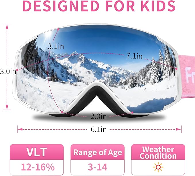 Freela Kids Ski Snowboard Goggles for Toddler(3-14) Youth Anti Fog Anti UV Goggles Girls Boys Snow Skiing Equipment