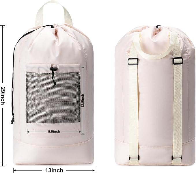 Backpack Laundry Bag,Large Travel Laundry Bags with Shoulder Straps and Mesh Pockets,Laundry Backpack with Drawstring Closure for College,Trave,Dorm, Apartment,Laundromat (Khaki)