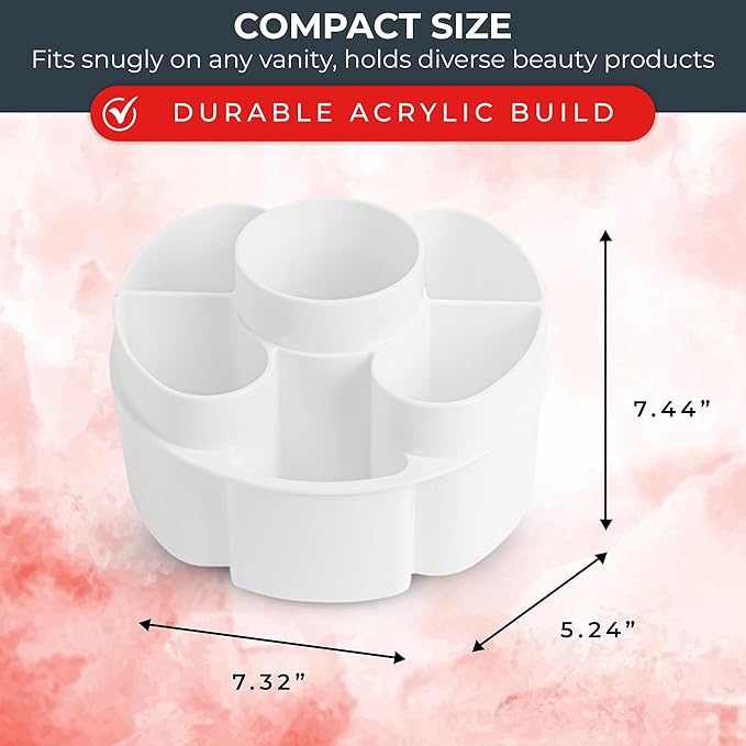 Masirs Small 360 Rotating Makeup Organizer - Mini Yet Spacious Cosmetic Storage Solution with Multiple Compartments - The Perfect Spinning Make-Up Caddy for Vanity or Bathroom Counter (Round - White)