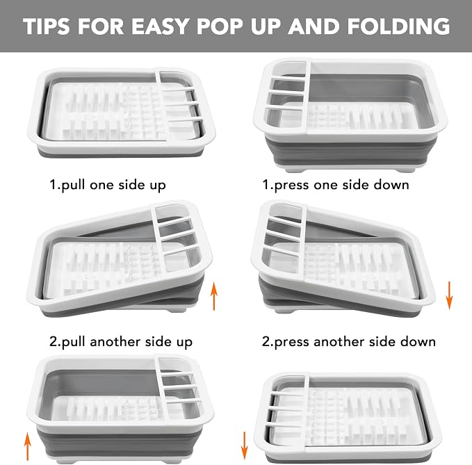Tiawudi Collapsible Dish Drying Rack, Pop Up Dinnerware Drainer, Portable Plate Organizer for Kitchen RV Campers Travel Trailer, Space Saving Kitchen Storage Tray