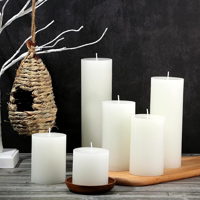 Shihanee 24 Pcs Pillar Candles 3 in x 3,4,5,6,8,10 Dripless Unscented Smokeless Candle Long Burning Decorative Rustic Candles with Cotton Wick for Wedding Home Fireplace (White)