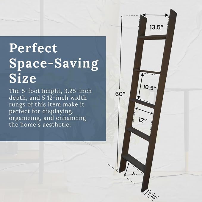 BARNWOODUSA Throw Blanket Ladder – Fully Assembled Reclaimed Wood – Rustic Decorative Ladder for Towels, Quilts, & More – Perfect Farmhouse Decor for Bathroom, Porch, or Living Room,5ft.