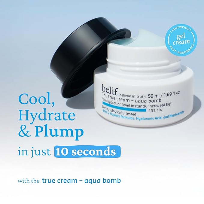 belif Aqua Bomb – Lightweight Gel Moisturizer with Niacinamide, Hyaluronic Acid & Squalane | 72H Hydration + Cooling Effect, Korean Skincare (3.3 fl oz)