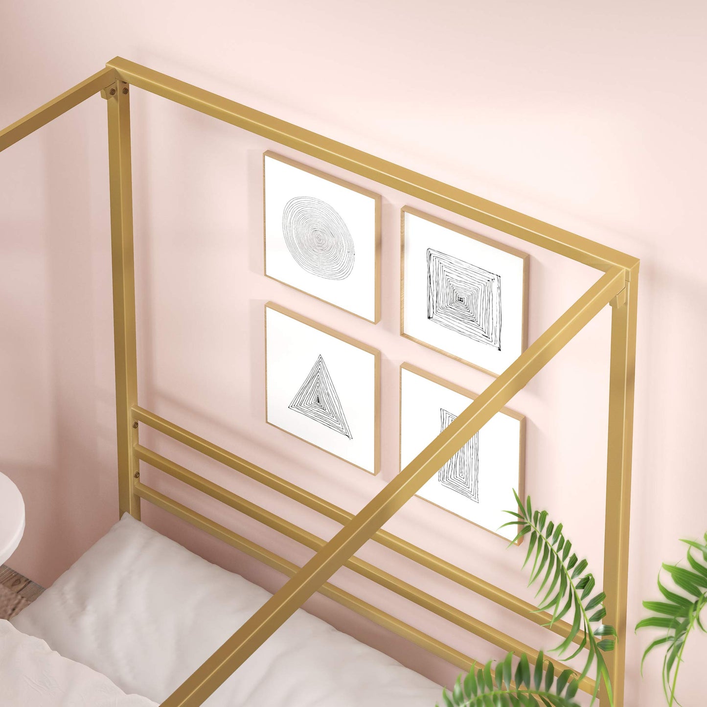 Zinus Patricia Gold Metal Canopy Platform Bed Frame, Mattress Foundation with Steel Slat Support, No Box Spring Needed, Easy Assembly, Queen