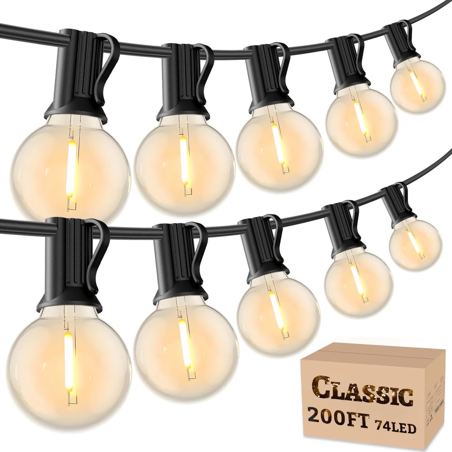 RTTY 200 FT Outdoor String Lights Patio Light for Outside, Waterproof G40 Shatterproof LED Bulbs, Dimmable Hanging Connectable Globe Lighting for Backyard, Cafe, Bistro, Market, Balcony, Porch, 2700K
