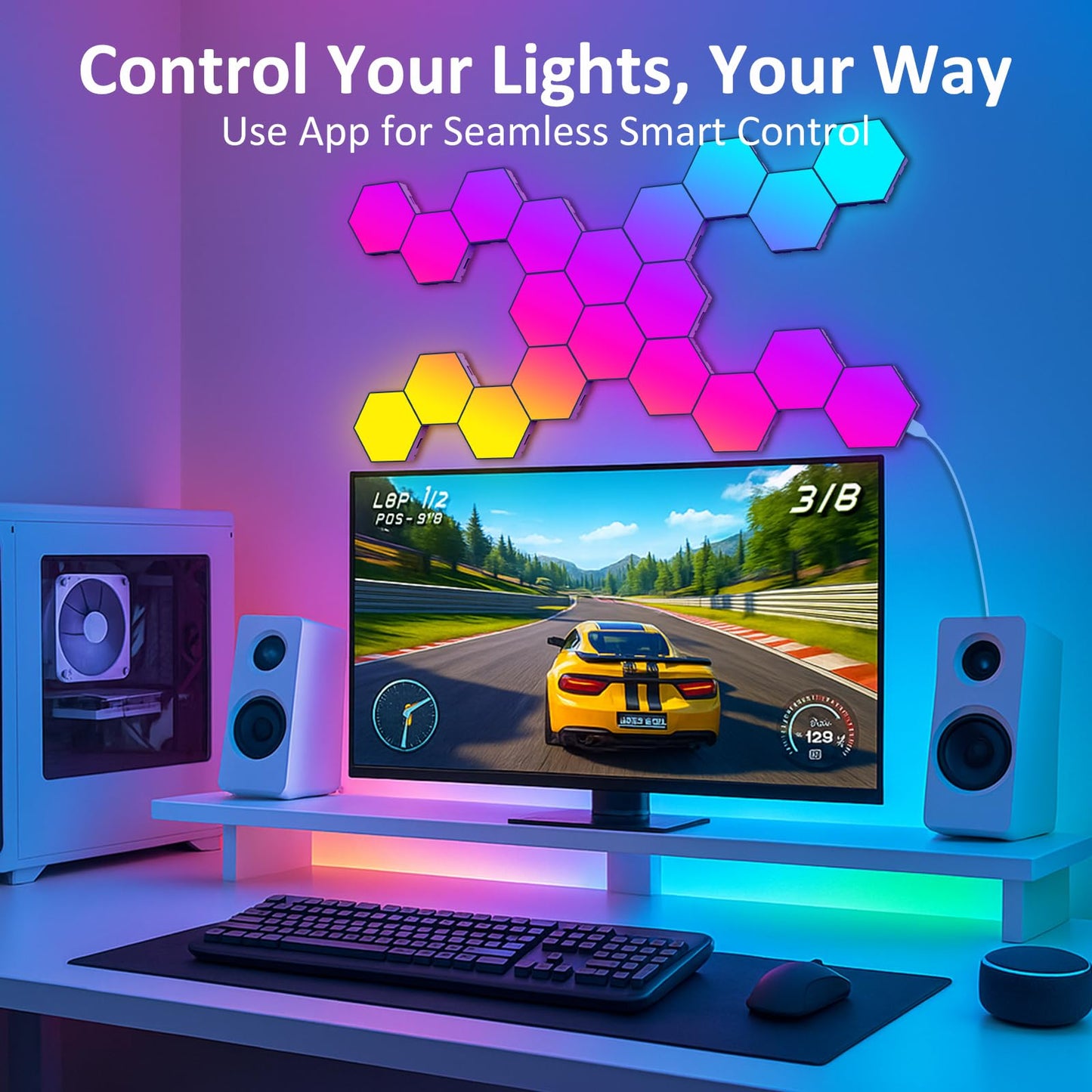 MeRGBWLife 12 Pack Hexagon LED Wall Light Panels – RGB Smart Lights with APP & Remote, Music Sync Honeycomb Design – Modular Gaming Wall Decor for Bedroom, Kids Room, and Living Room