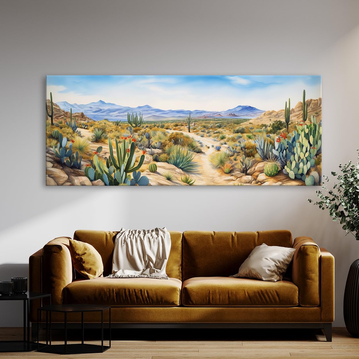 Sense Canvas Desert Landscape Watercolor 1 Canvas Art - Home Decor Wall Art Print Poster Painting Large 40x16 / 0.75"