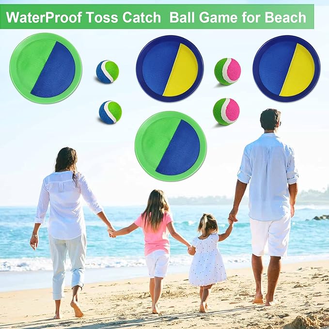 Jalunth Ball Catch Set Game Toss Paddle - Beach Toys Back Yard Outdoor Games Lawn Backyard Target Throw Catch Sticky Mitt Set Age 3 4 5 6 7 8 9 10 11 12 Years Old Boys Girls Kids Easter Gifts