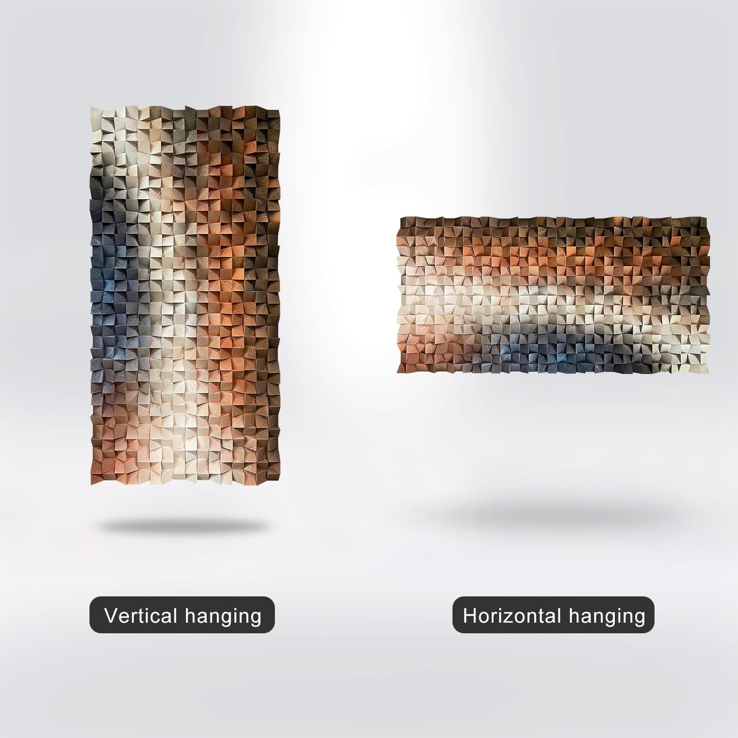 LIUZEYUE 3D Wall Art Modern Abstract, Solid Wood Mosaic Panel in Blue White Orange, Textured Feature Wall Decor for Living Room Above Sofa, 23.6x47.2 Inches