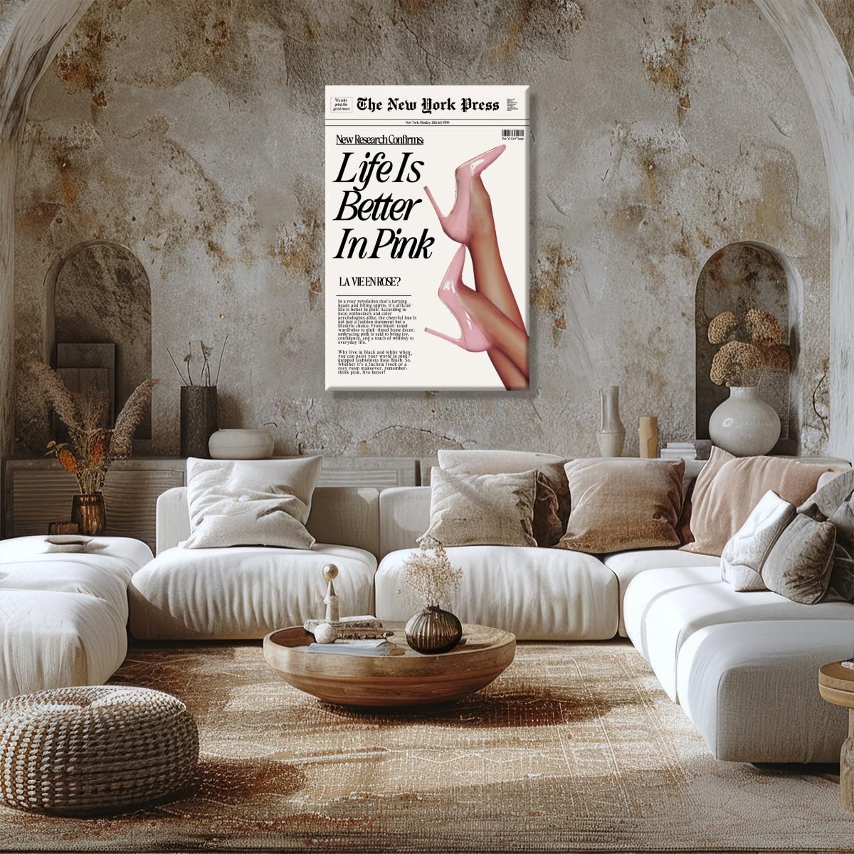 Trendy Baby Pink Poster 70s Canvas Prints The New York Press Wall Art Life Is Better in Pink Hot Girl Posters Preppy Aesthetic Decor Bedroom for Cool Girly Room Home Dorm 12x16inch Unframed